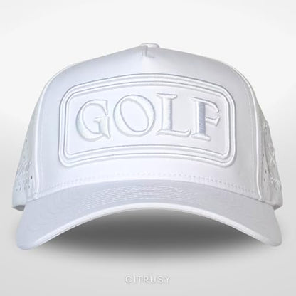 CITRUSY Athletic Trucker Golf Hat | Performance Mens 5 Panel Cap | Cool Breathable Waterproof Workout Running Snapback - color: Golf | White