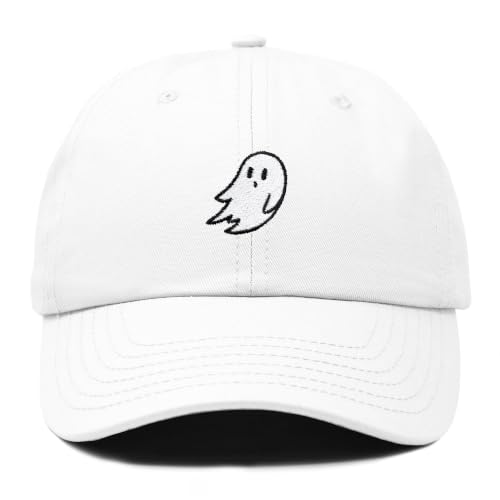 DALIX Ghost Embroidered Mens Womens Cotton Dad Hat Baseball Cap Adjustable - color: White