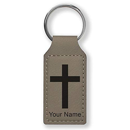 LaserGram Rectangle Keychain, Christian Cross, Personalized Engraving Included - color: Gray
