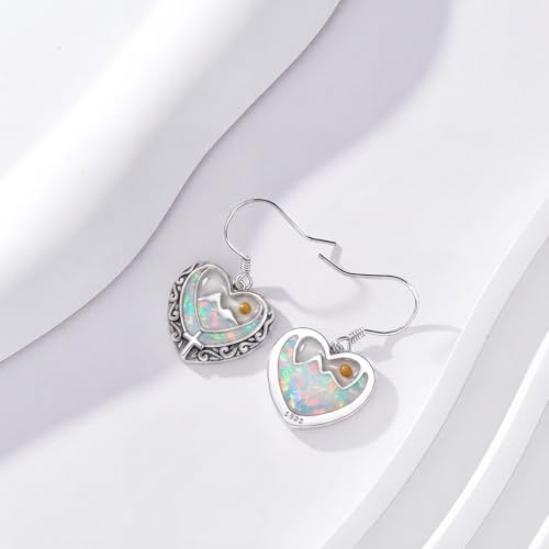 AOBOCO 925 Silver Mustard Seed Cross Heart Dangle Drop Earrings Women - color: Silver-White Opal