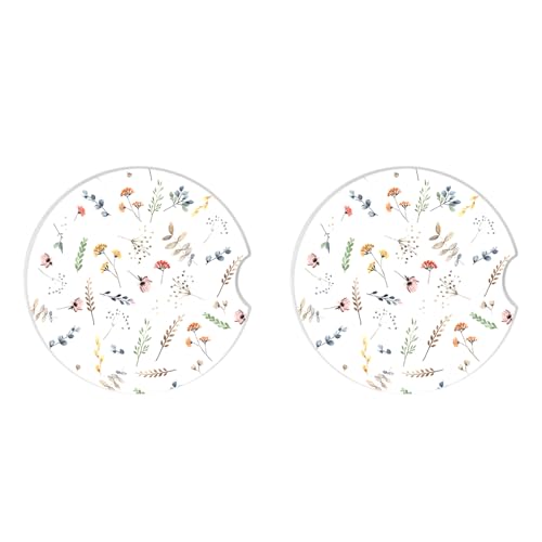 Cute Small Flower Ceramic Cup Holders - Pack of 2, Keep Cup Holders Clean and Dry, Drink Cup Car Holder Coasters with A Finger Notch - color: Cute Small Flower