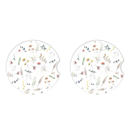 Cute Small Flower Ceramic Cup Holders - Pack of 2, Keep Cup Holders Clean and Dry, Drink Cup Car Holder Coasters with A Finger Notch - color: Cute Small Flower