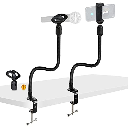 13-Inch Flexible Gooseneck Mic Stand with Phone Holder and Clamp - size: 13INCHS