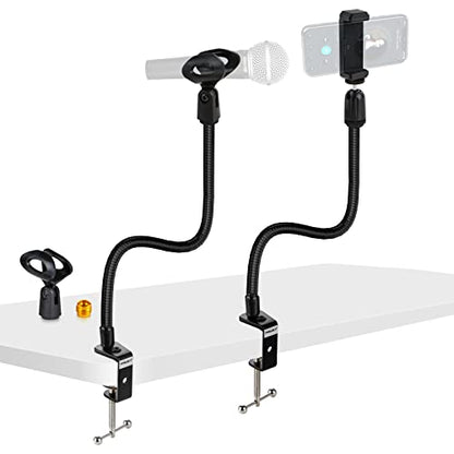 13-Inch Flexible Gooseneck Mic Stand with Phone Holder and Clamp - size: 13INCHS