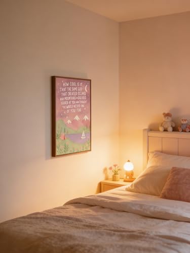 Paivovi Framed Same God Creation Inspirational Christian Bible Canvas Art,Mountain Nursery Decor,Pink Set of Christian Girl Bedroom Dorm for Girly Adoption Gift 12x16in
