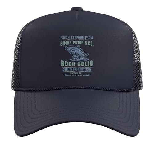 Christian Faith Jesus Simon Peter Funny Seafood Bible Verse Trucker Hat with Adjustable Mesh Back - color: Navy Blue