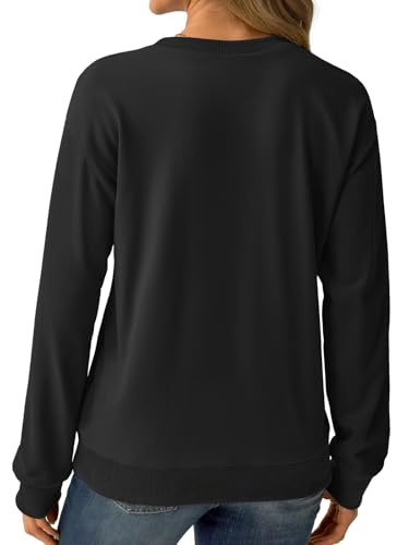 GKBK Womens Sweatshirts Cotton Crew Neck Lightweight Pullover Pocket Tops - color: A- Black, size: XX-Large