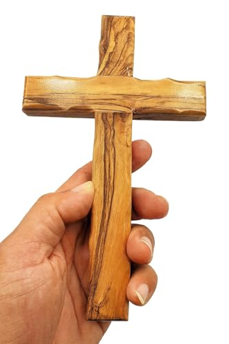 Zuluf Wall Hanging Olive Wood Cross | Hand Carved Cross | Olivewood Christian Wall Cross With Holy Land Certificate | Ideal Gift for Home Decoration, Weddings and Home Office 20cm / 7.8" CRS051 - size: 7.9"L x 4.7"W