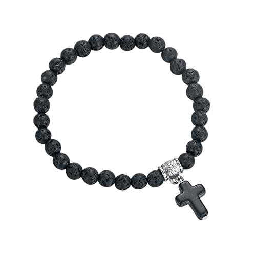 Softones 6mm Bead Cross Pendant Bracelet for Women Healing Stone Stretch Prayer Bracelet for Women,with Gift Box - color: Lava