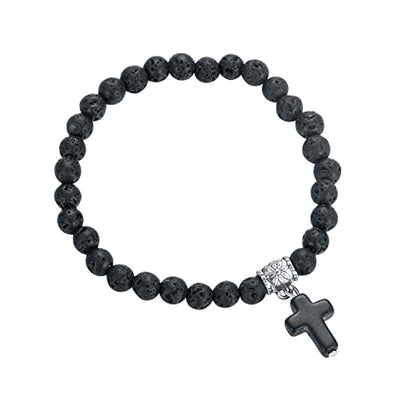 Softones 6mm Bead Cross Pendant Bracelet for Women Healing Stone Stretch Prayer Bracelet for Women,with Gift Box - color: Lava
