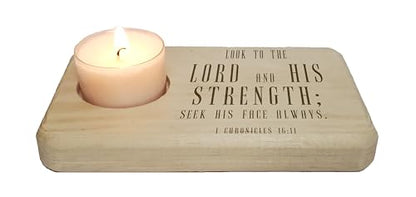 Christ Gift Spiritual Bible Verse Wood Tea Light Candle Holder with Bible Verse Christian Gift Home Decor (1 Chronicles 16:11) - color: 1 Chronicles 16:11