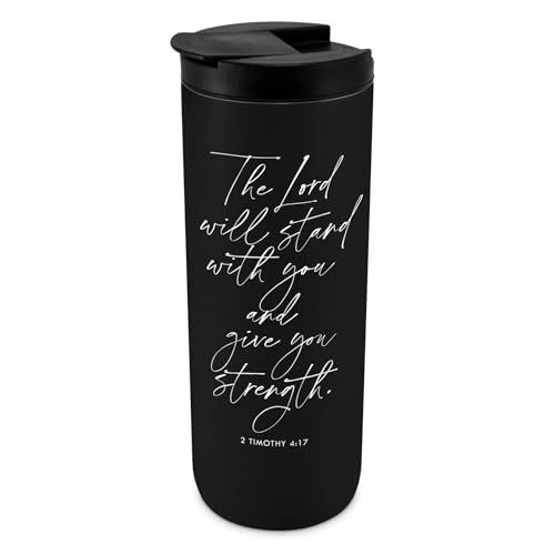 Lighthouse Christian Products the Lord Will Stand - 20 ounce Black Insulated Stainless Steel Tumbler with Lid Christian Gift - Catholic Travel Cup - style: The Lord With Stand Black
