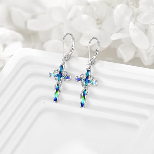 LUHE Sterling Silver Corss/Daisy/Musica Note Dangle Earrings for Women - style: Faith Cross Earrings