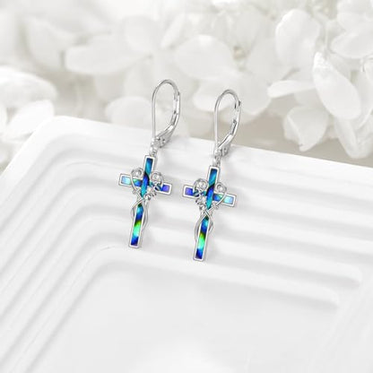 LUHE Sterling Silver Corss/Daisy/Musica Note Dangle Earrings for Women - style: Faith Cross Earrings