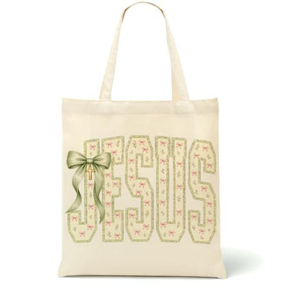 Faith Canvas Tote Bag, Christian Gifts for Women Mama Sister Inspirational Bible Verse Birthday Christmas - color: Jesus 880