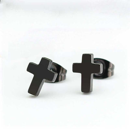 3 Pairs Minimalist Cross Stud Earrings Black Silver Gold Stainless Steel Tiny Cross Earring Set for Women and Men