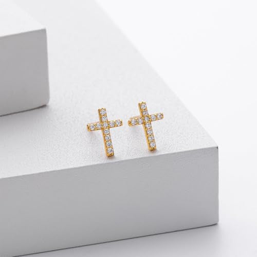 Small Gold Cross Earrings for Women Rhinestone Cross Stud Earrings Trendy Jewelry Gift - color: B: rhinestone gold cross earrings