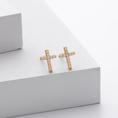 Small Gold Cross Earrings for Women Rhinestone Cross Stud Earrings Trendy Jewelry Gift - color: B: rhinestone gold cross earrings