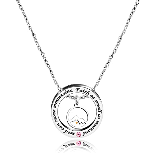Uloveido Christian Circle Round Ring Necklace Engraved Faith As Small As A Mustard Seed Can Move Mountains Y958 - style: Pink CZ-round mountain