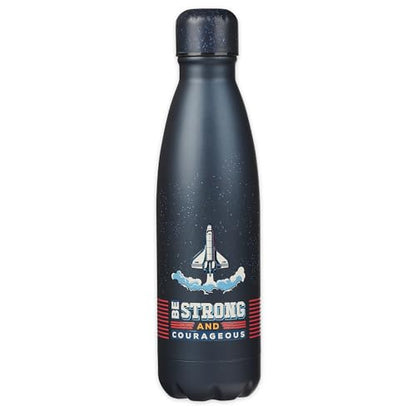 Christian Art Gifts Slim Stainless Steel Water Bottle For Boys: Strong & Courageous Inspirational Scripture, Double Wall Insulated, BPA & Lead-free, Leak/Spill-proof, Navy Blue Space Design, 17 oz. - color: Navy Blue/Strong & Courageous