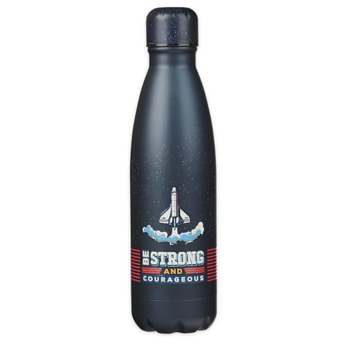 Christian Art Gifts Slim Stainless Steel Water Bottle For Boys: Strong & Courageous Inspirational Scripture, Double Wall Insulated, BPA & Lead-free, Leak/Spill-proof, Navy Blue Space Design, 17 oz. - color: Navy Blue/Strong & Courageous