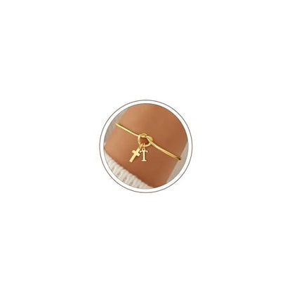 M MOOHAM Cross Initial Bracelet for Women Girls, Letter A-Z Cuff Bracelet - color: T