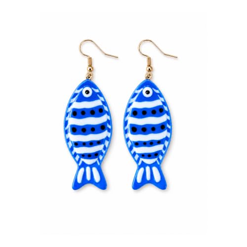 Fish Earrings For Women, Boho Colorful Acrylic Resin Tropical Sea Life Large Dangle Earring Hypoallergenic Summer Beach Vacation Statement Jewelry Gifts - color: Blue Fish