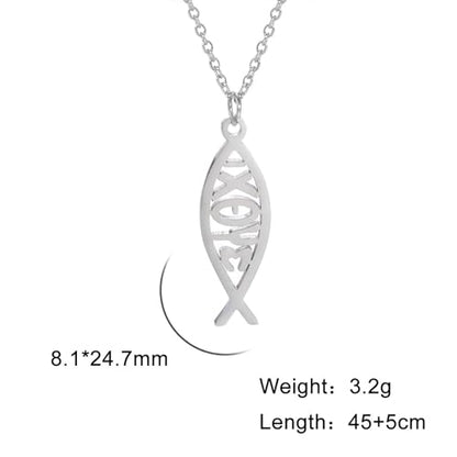 Ichthus Necklace for Women Christian Jesus Fish Necklace Christ Fish Cross Ichthys Pendant Necklace Ichthus Fish Religious Symbol Pendant Christian Jewelry Gift - color: Jesus Fish silver