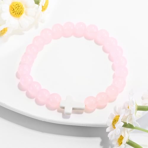 VIBILIA Cross Beaded Bracelets for Women, Birthday Gifts - color: I 3. Cross - Rose