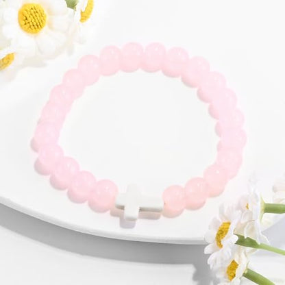 VIBILIA Cross Beaded Bracelets for Women, Birthday Gifts - color: I 3. Cross - Rose