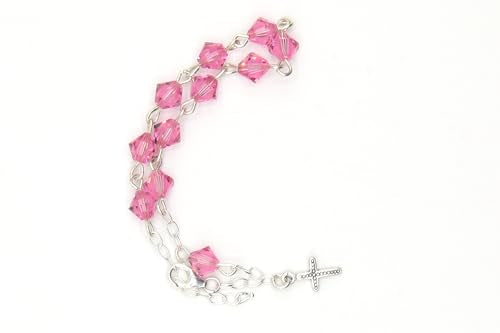 Catholic Communion Rosary Bracelet Created with Swarovski® Crystals, Glass - color: Rose Pink