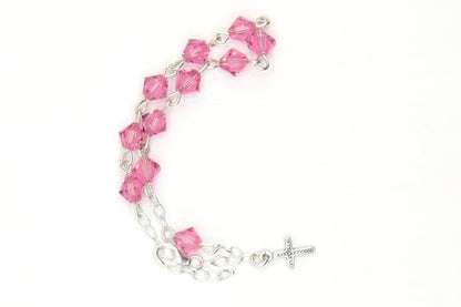 Catholic Communion Rosary Bracelet Created with Swarovski® Crystals, Glass - color: Rose Pink