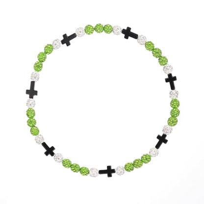Baseball Bead Cross Necklace for Boys Kids, Elastic Rhinestone Bling Necklace Drip Gifts for Teens Players - color: Black Cross/Green/White