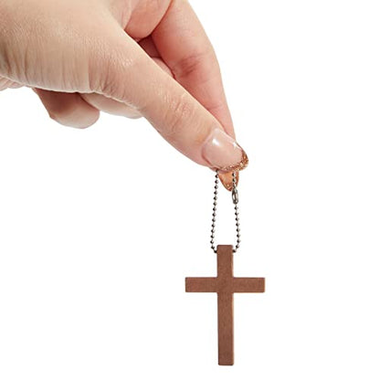 Bright Creations Mini Cross Keychain - 50-Pack, Dark Brown Wood, 1.2 x 1.7 In - Christian Keychain Set for DIY Craft & Necklace & Bracelet Accent