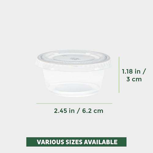 Freshware Plastic Portion Cups with Lids [2 Ounce, 400 Set] Disposable Plastic Cups for Meal Prep, Salad Dressing, Jellos Shot Cup, Condiment and Dipping Sauce Cup - size: 2 oz - 400 sets