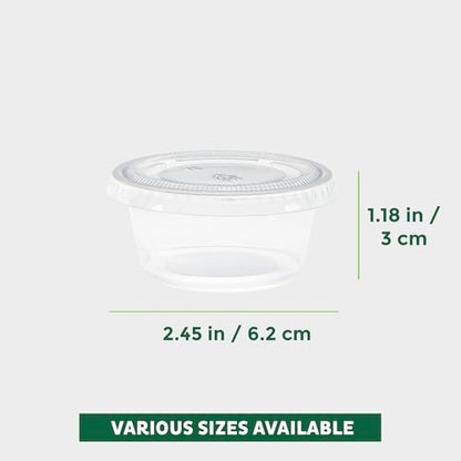 Freshware Plastic Portion Cups with Lids [2 Ounce, 400 Set] Disposable Plastic Cups for Meal Prep, Salad Dressing, Jellos Shot Cup, Condiment and Dipping Sauce Cup - size: 2 oz - 400 sets