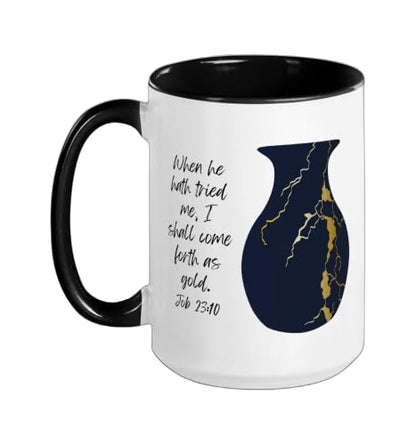 Bible Verse Jesus Christ Kintsugi Vase Gold Job Christian Ceramic Mug, Black/White, 15oz - color: Black/White, size: 15 Ounces