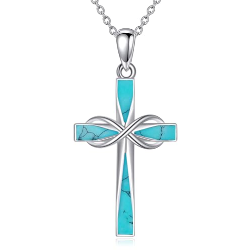 ONEFINITY Cross Necklace 925 Sterling Silver Cross Pendant Religious Jewelry Gifts - style: turquoise
