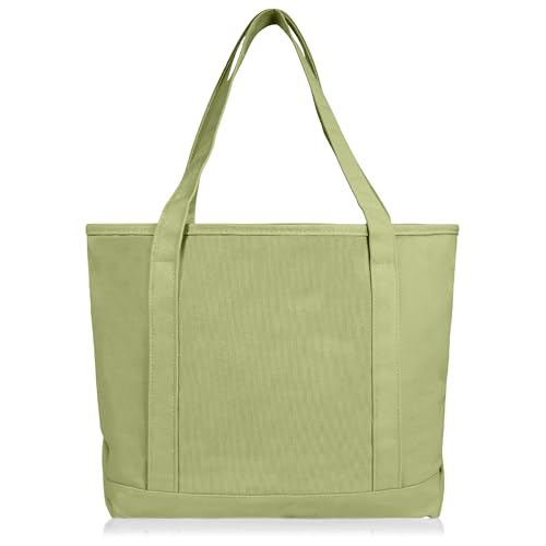 DALIX 20" Solid Color Cotton Canvas Shopping Tote Bag in Light Green - color: Light Green