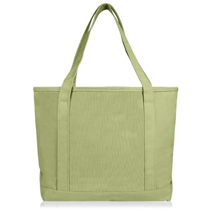 DALIX 20" Solid Color Cotton Canvas Shopping Tote Bag in Light Green - color: Light Green
