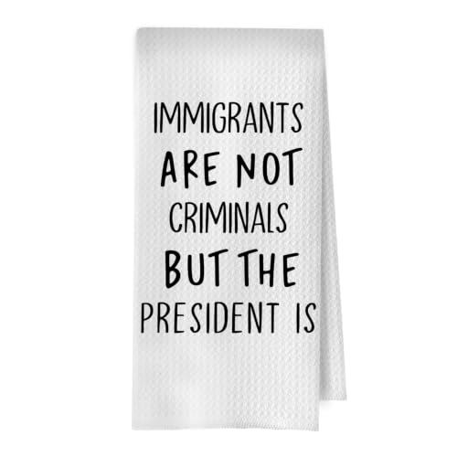 Funny Political Kitchen Towels 16x24 Inch, Sarcastic Gifts for Women Men Hand Towels for Bathroom Decor, Immigrants are Not Criminals Dish Towel Drying Cloth for Kitchen - color: Presodent- 02