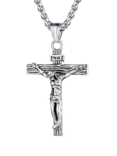 U7 Crucifix Cross Necklace for Men,with 18"-26" Chain - color: 02.Silver