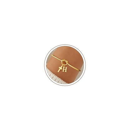 M MOOHAM Cross Initial Bracelet for Women Girls, Letter A-Z Cuff Bracelet - color: H