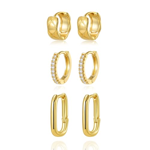 18K Gold Plated Hoop Earrings for Women, NICKEL-FREE & HYPOALLERGENIC, Timeless Jewelry Gift - color: Gold-6pcsB