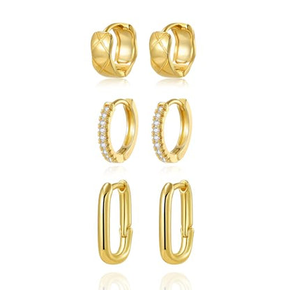 18K Gold Plated Hoop Earrings for Women, NICKEL-FREE & HYPOALLERGENIC, Timeless Jewelry Gift - color: Gold-6pcsB
