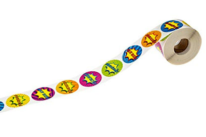 SBLABELS Spanish Reward Stickers / 500 Espanol Teacher Classroom Reward Stickers / 8 Alternating Superhero Comic Designs / 1.5" Student Praise Sticker - color: Spanish Superhero
