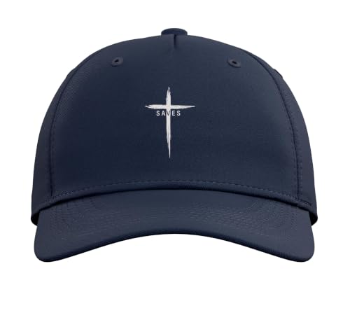 Cool Christian Cross Jesus Saves Men Women Graphic Christ Adjustable Baseball Hat - color: Navy Blue