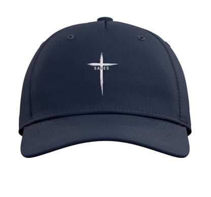 Cool Christian Cross Jesus Saves Men Women Graphic Christ Adjustable Baseball Hat - color: Navy Blue