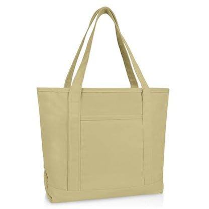 DALIX 20" Solid Color Cotton Canvas Shopping Tote Bag in Beige - color: Beige