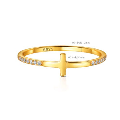 925 Sterling Silver Jesus Pray Cross Ring for Women with Cubic Zirconia - color: Gold